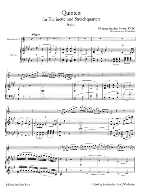 Mozart: Clarinet Quintet, K. 581 (arr. for clarinet & piano)