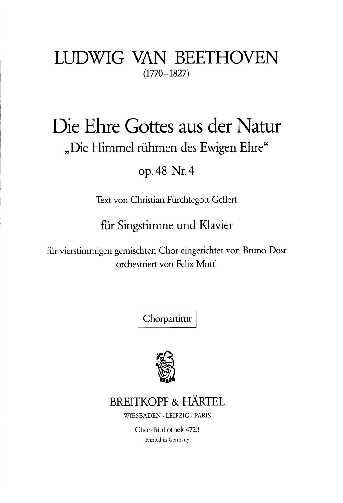 Beethoven: Die Ehre Gottes aus der Natur, Op. 48, No. 4 (arr. for choir)