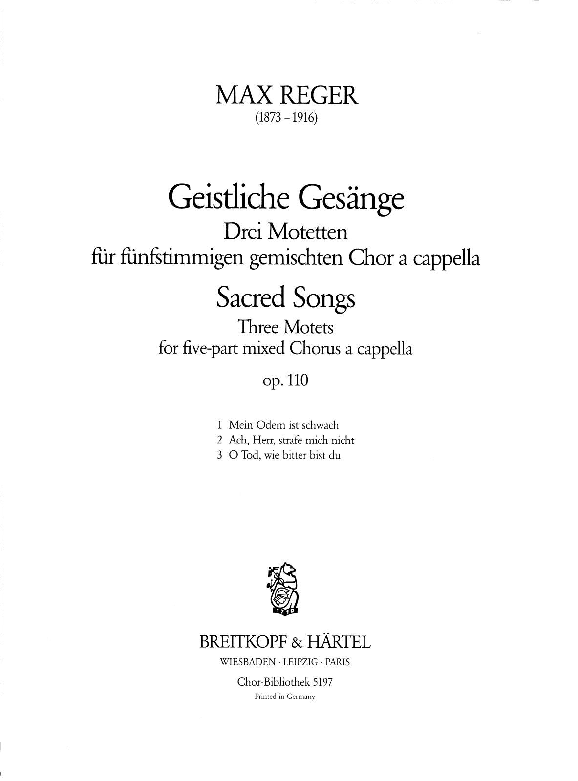 Reger: Sacred Songs, Op. 110